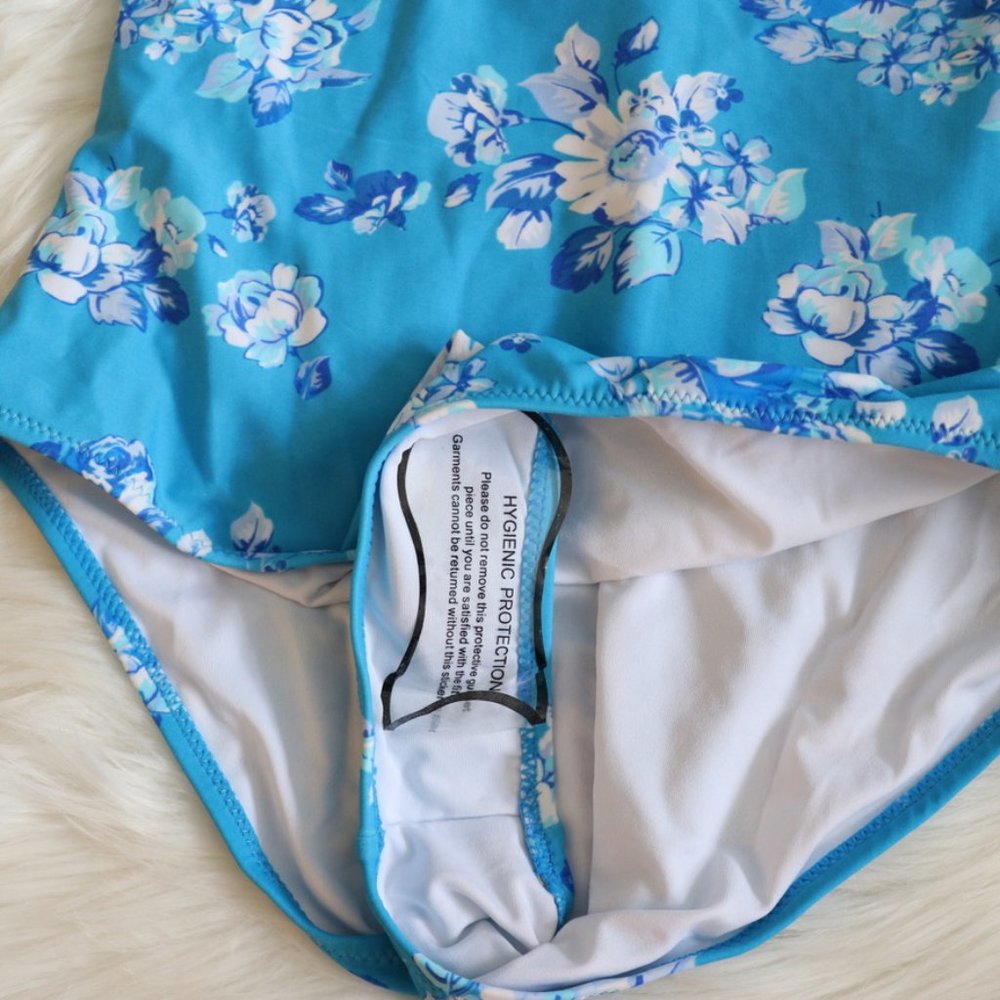 Blue Ruffled Floral One Piece M - Picture 5 of 7